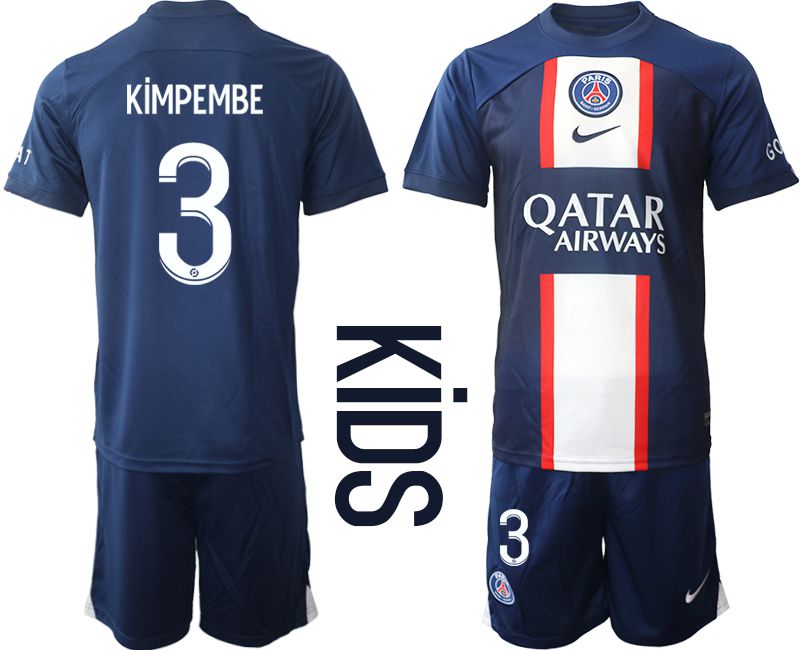 Youth 2022-2023 Club Paris St German home blue #3 Soccer Jersey->youth soccer jersey->Youth Jersey